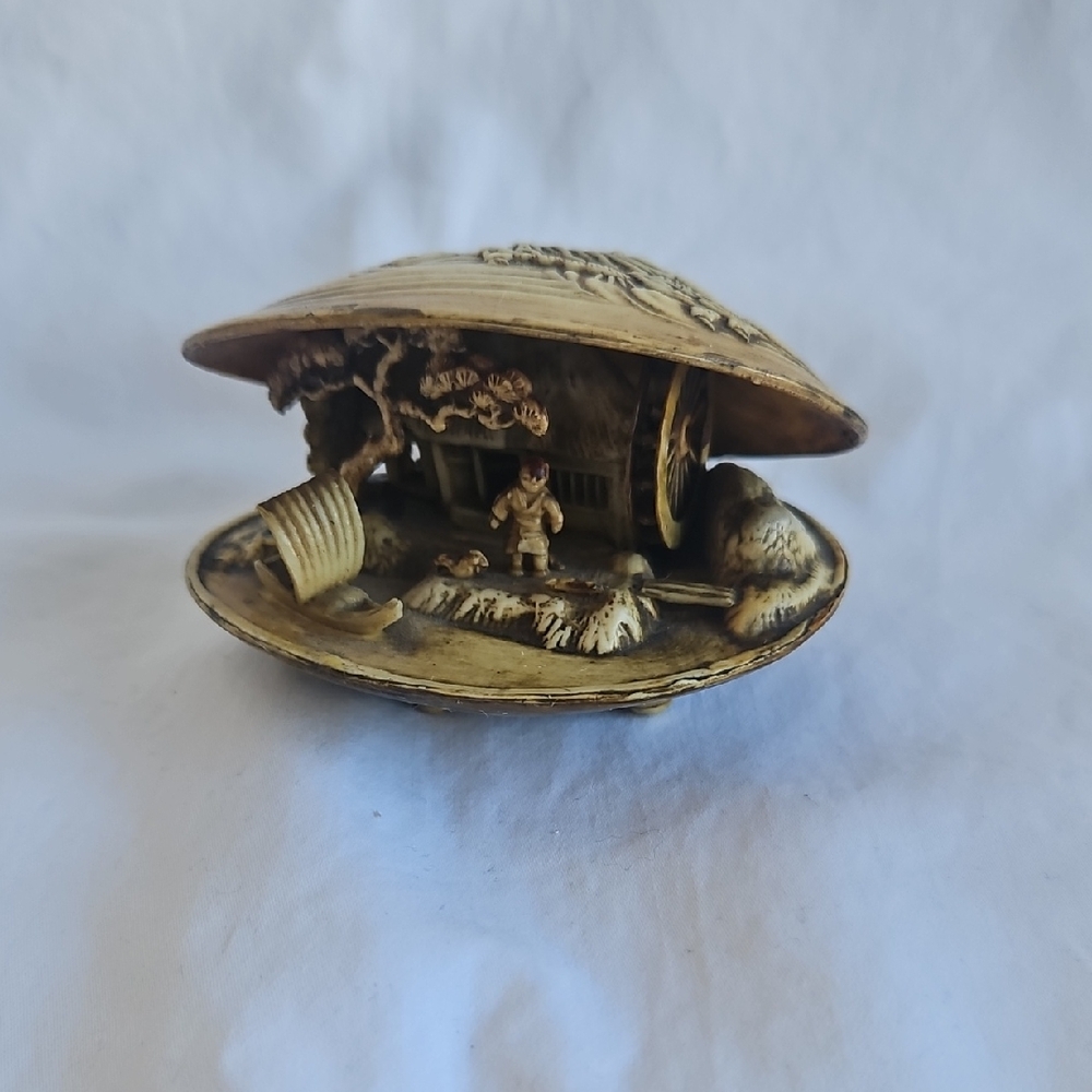 Vintage Japenese Celluloid Diorama Moving Water Wheel